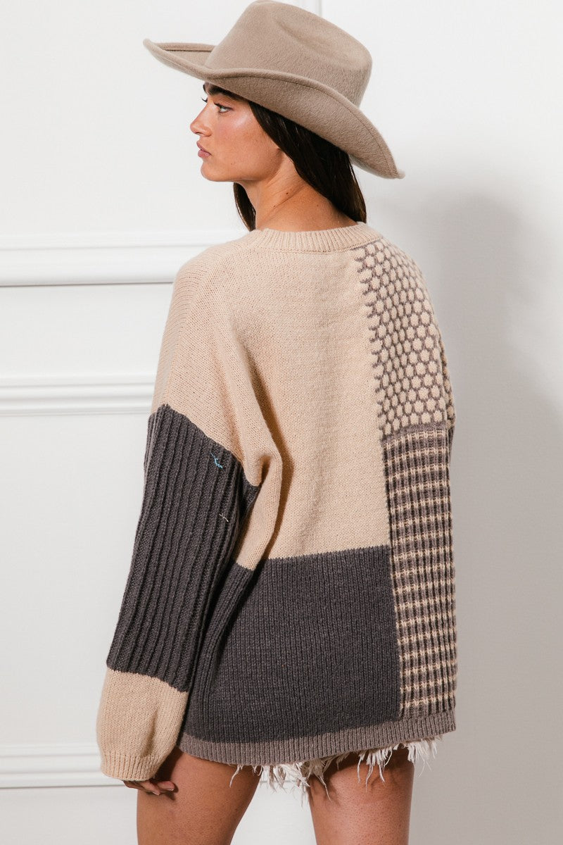 Mixed Pattern Block Sweater