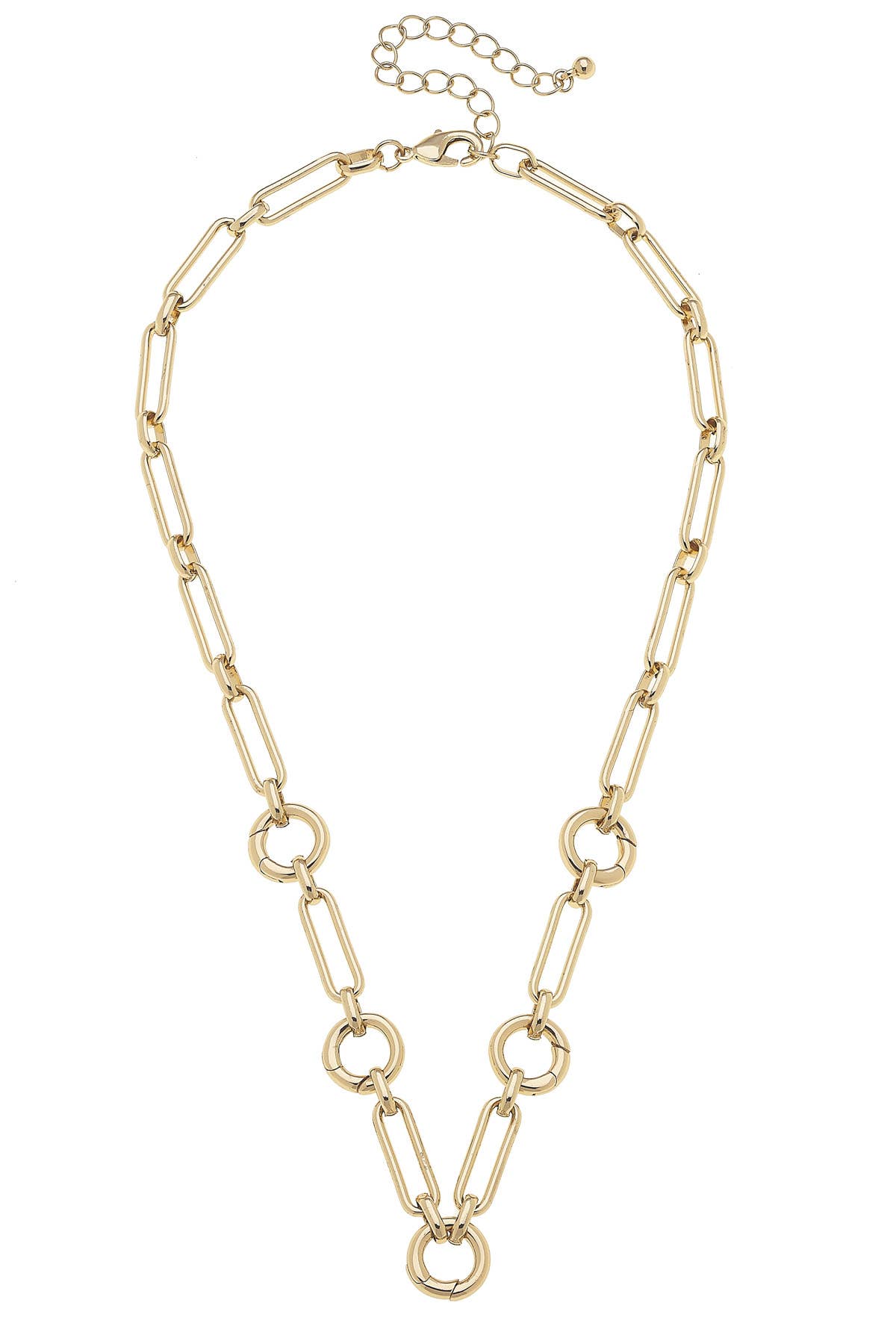 Gold chain necklace on a white background