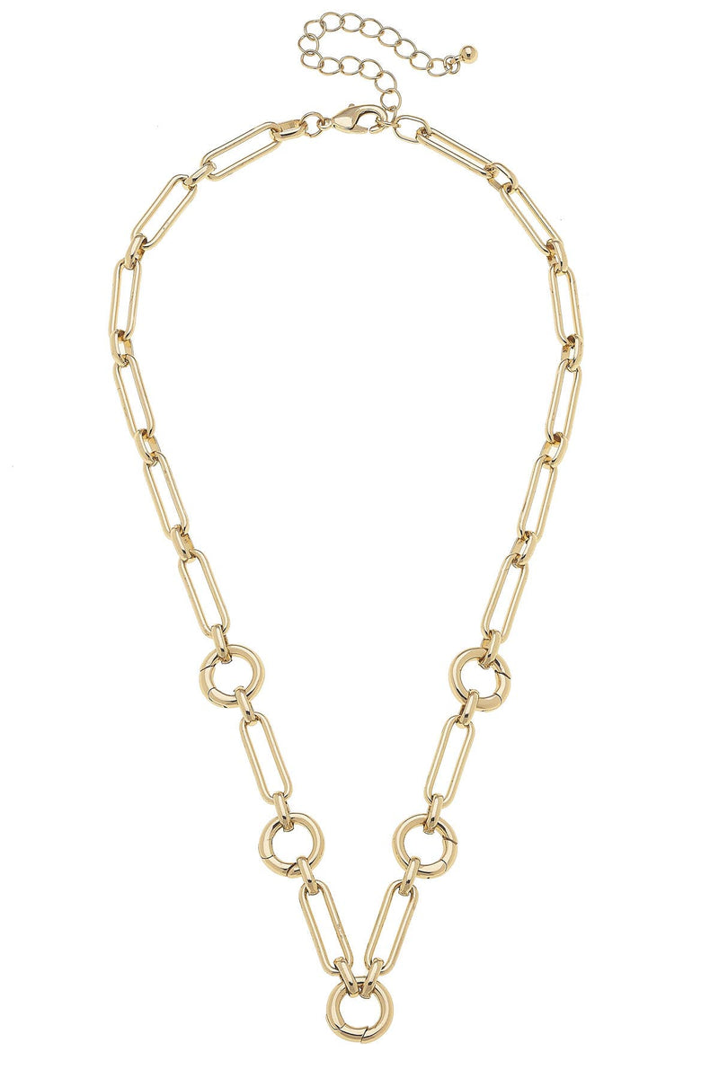 Gold chain necklace on a white background