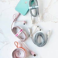 ECO CHARGE LONG RANGE™ 6’ WOVEN USB CABLE (3 Tip): ROSE/PINK