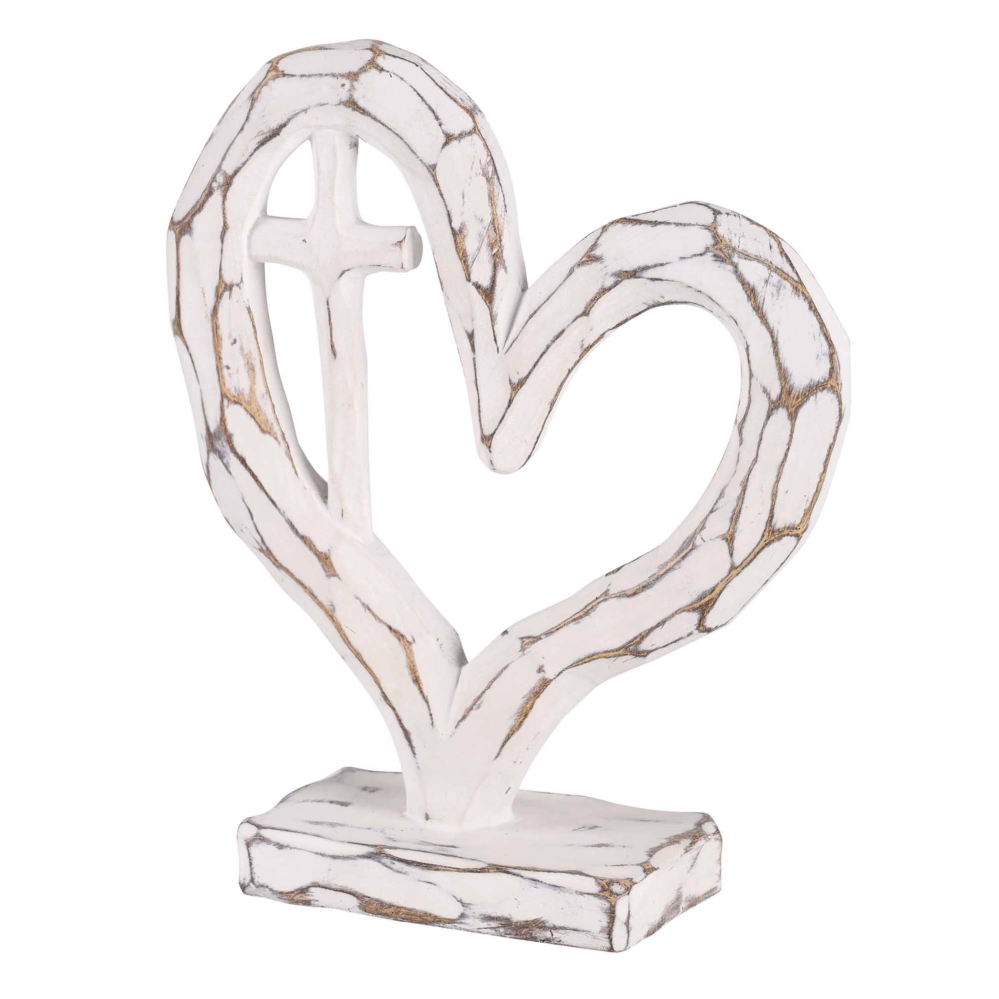 Tabletop Heart With Cross White