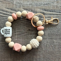 Coffee Teach Repeat Silicone Bead Wrislet Keychain