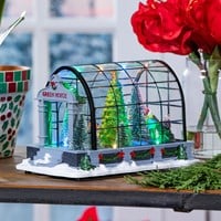 8.75" LED Christmas Greenhouse With Rotating Tree and Music Table Decor