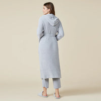 Solid Rib Marshmallow Unisex Hooded Robe- Grey