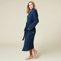 Solid Rib Marshmallow Unisex Hooded Robe- Midnight