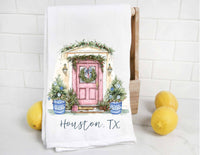 Personalized (Wynne, AR) Chinoiserie Christmas Door Tea Towel