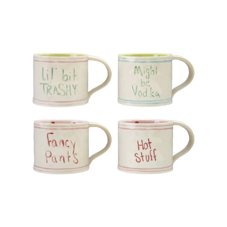 Hand-Painted Stoneware Mug With Written Sayings