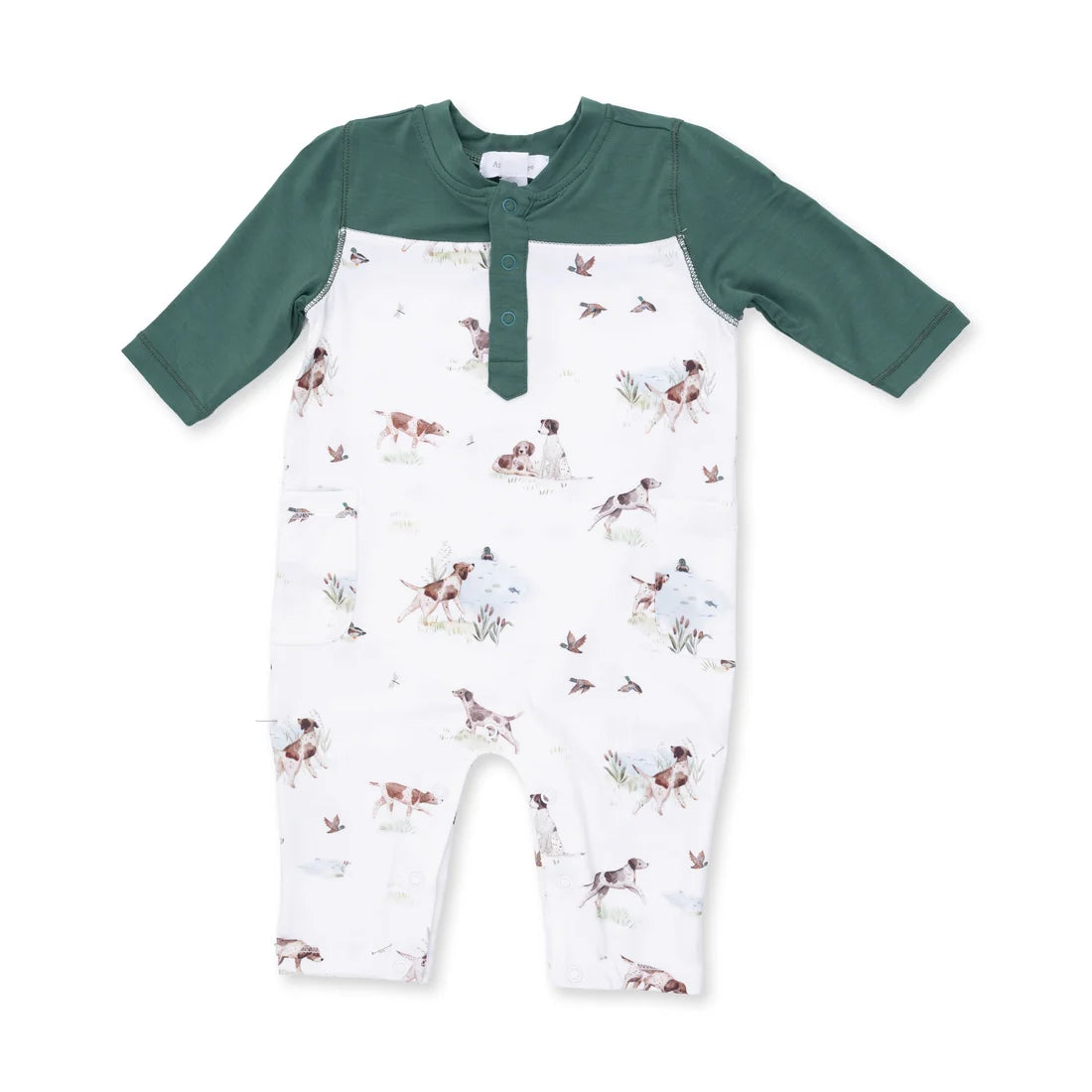 Pointer Pups And Duck Buddies-Romper with Contrast Sleeves