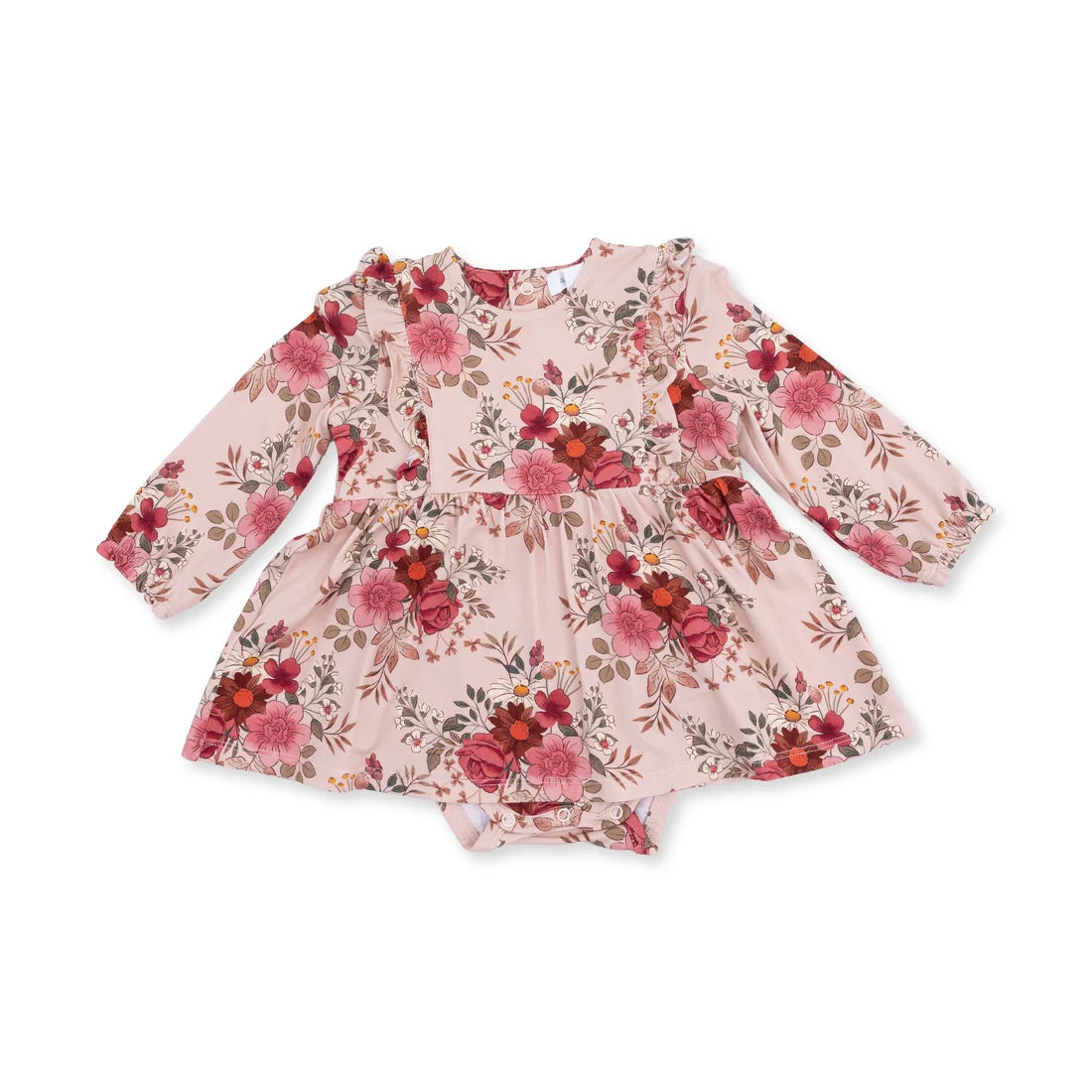 Sabrina Floral-Long Sleeve Ruffle Bodysuit Dress