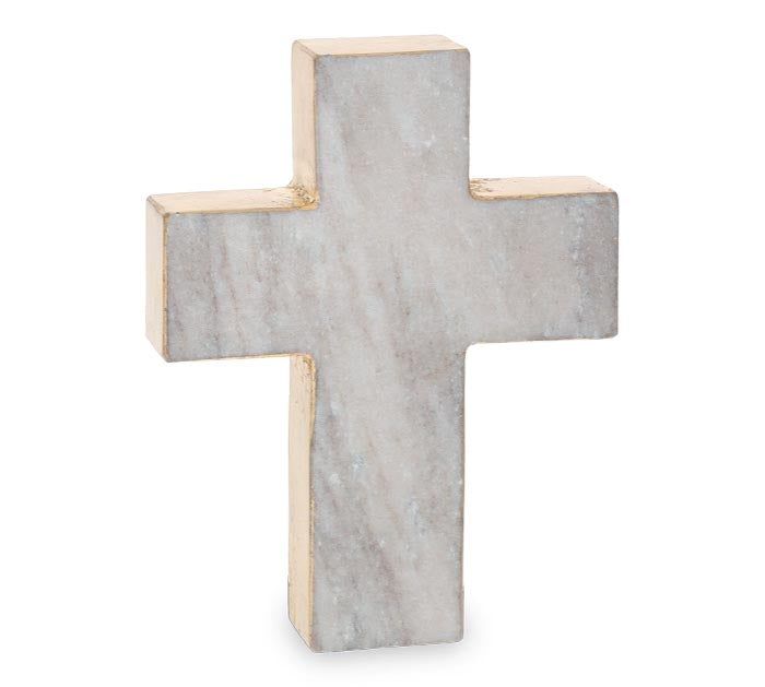 Marble Cross Shelf Sitter With Gold Foil