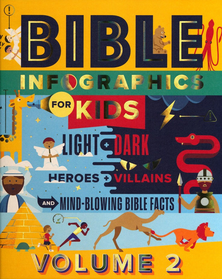 Book cover of 'Bible Infographics for Kids' with colorful illustrations and text.