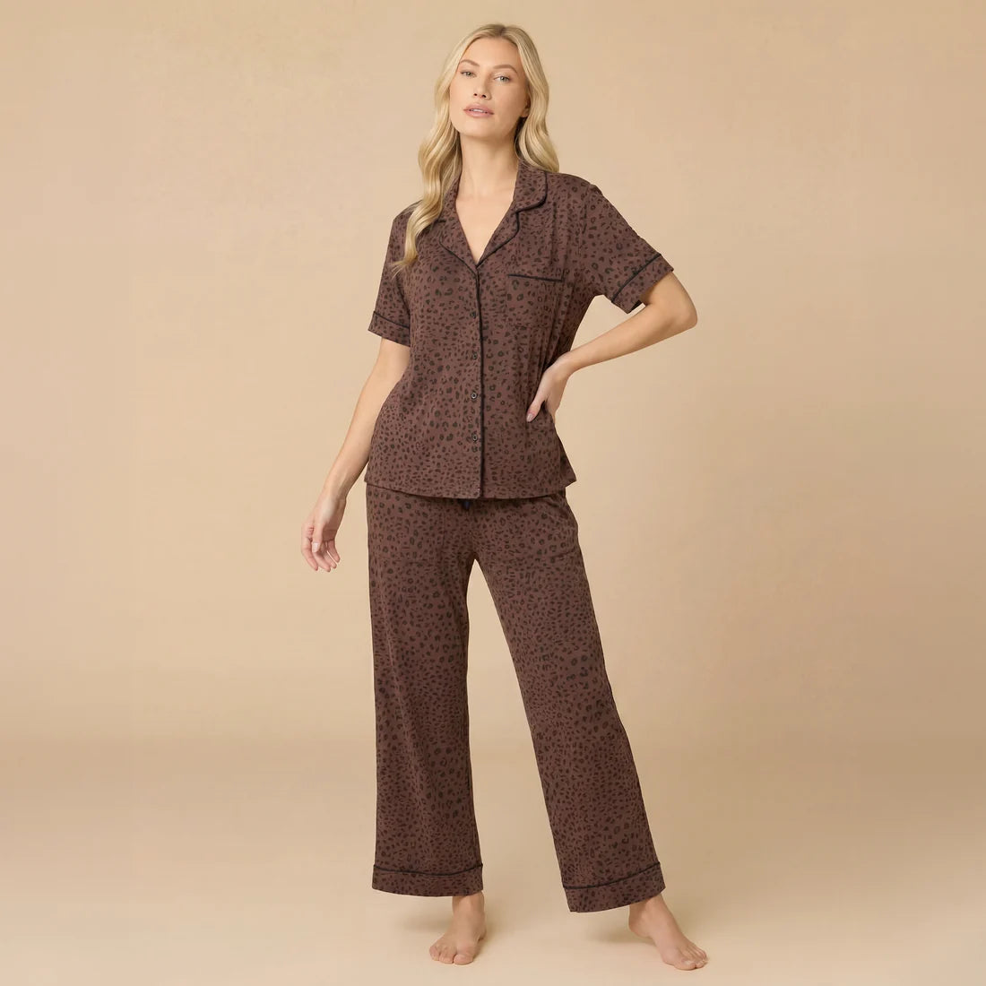 Aria Slim Notch Collar Capri PJ Set-Wild Espresso