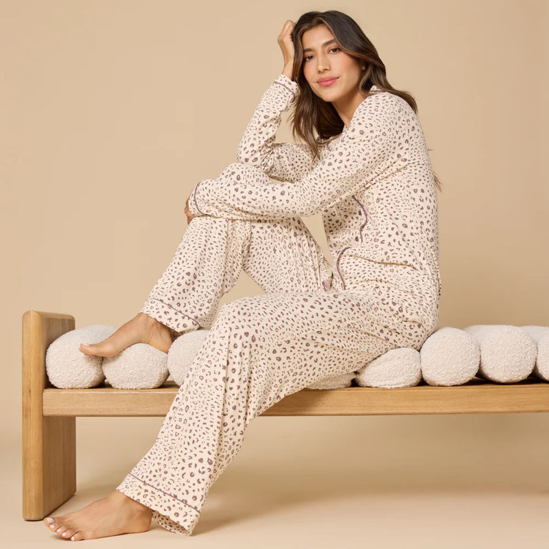 Aria- Slim Notch Collar PJ Set-Wild Almond