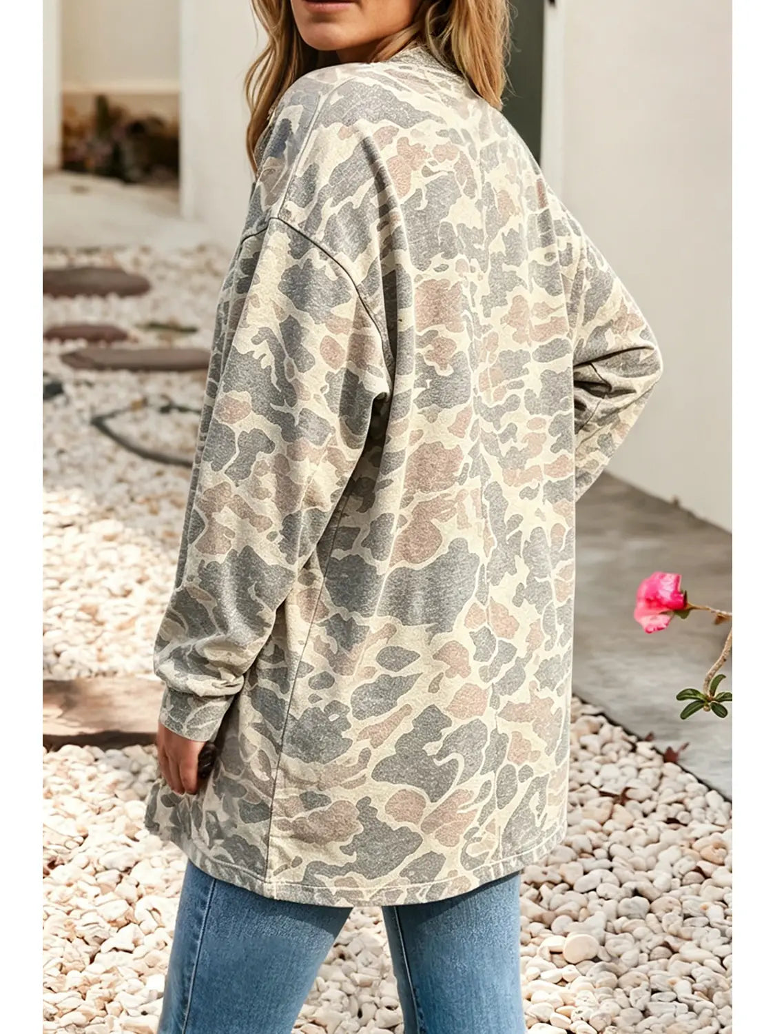 Camouflage Open Front Tunic Cardigan