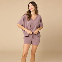 Driftwood-Terry Relaxed V Neck With Short Set