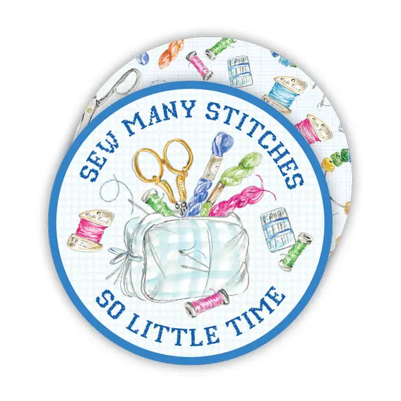 Sew Many Stitches So Little Time Needlepoint Round Coaster