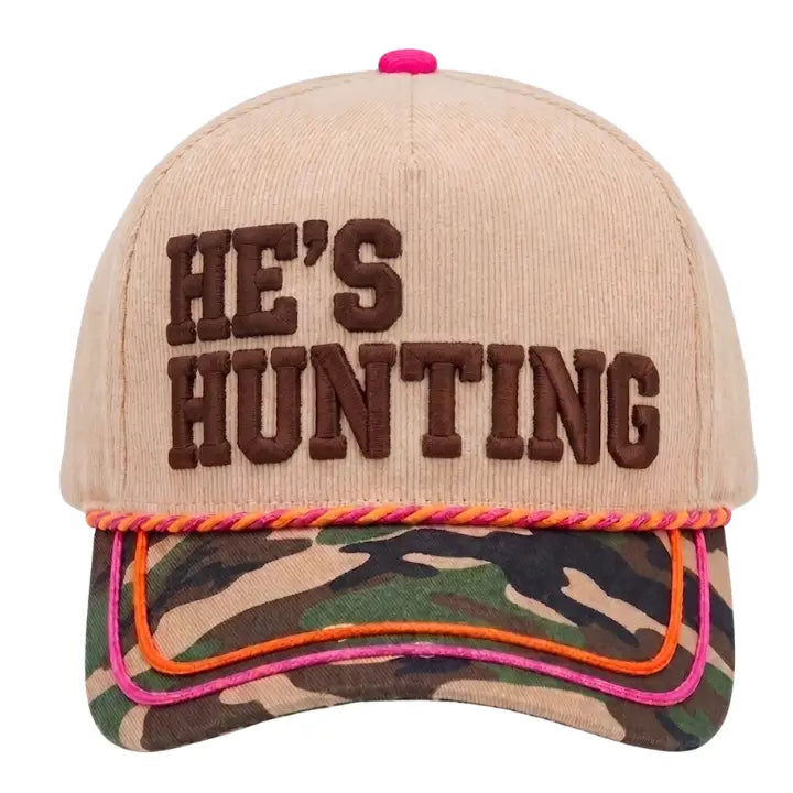 He’s Hunting Embroidered Camo Hat