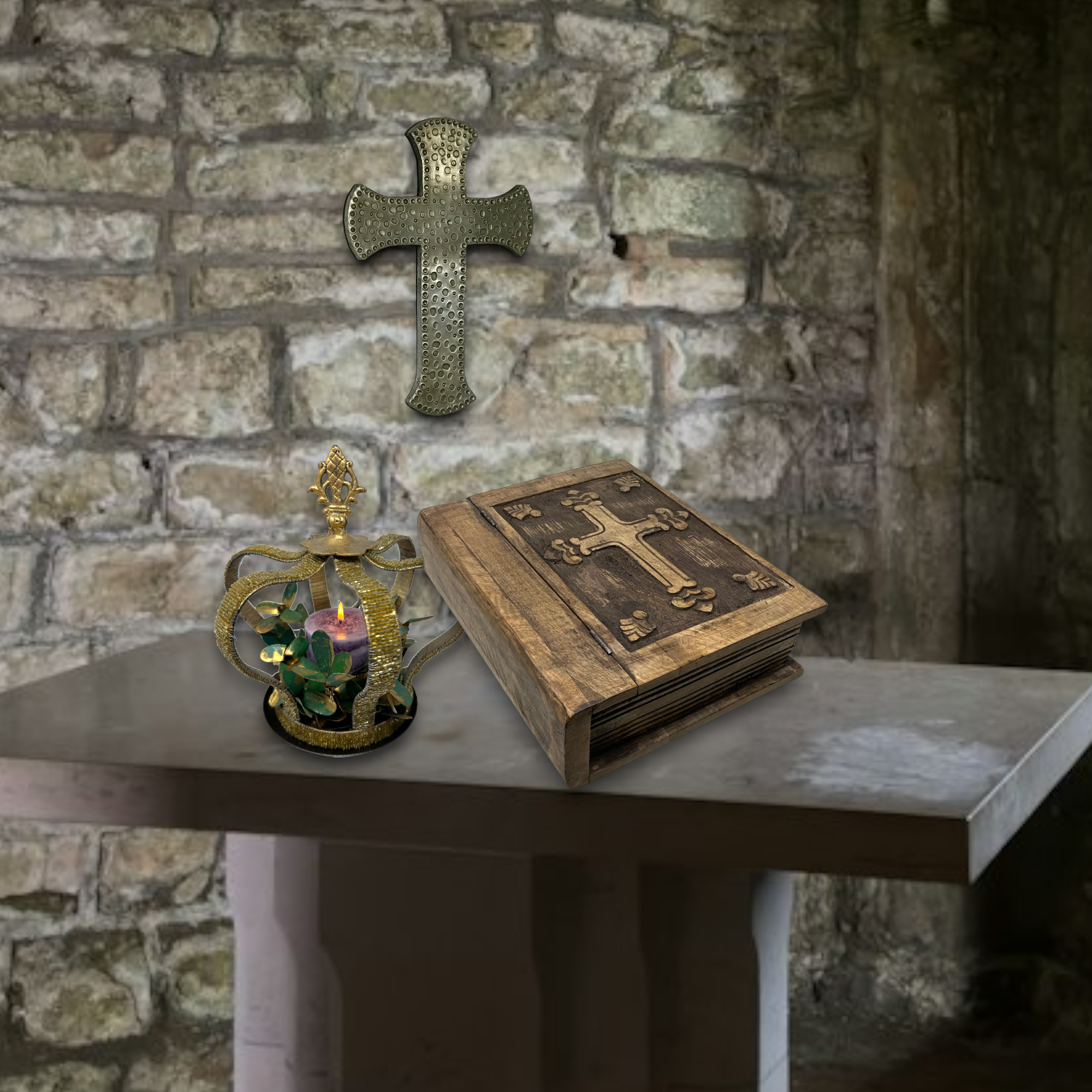 Hand-hammered "Blacksmith's" Metal Clad on Wood Wall Cross