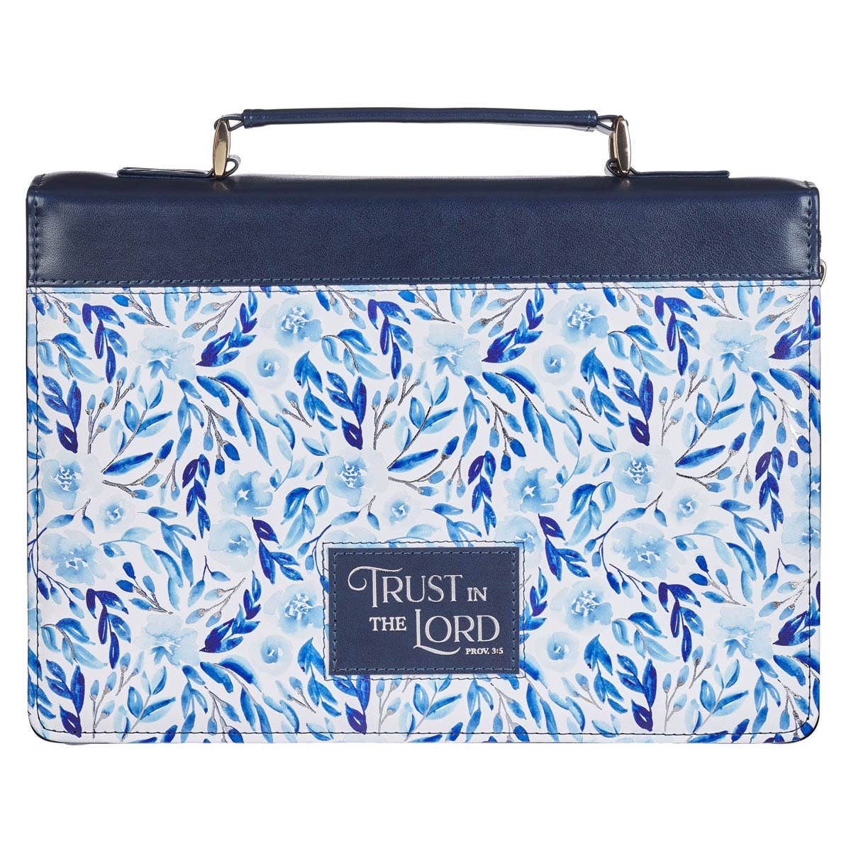 Bible Cover Fashion Blue Floral Trust Prov. 3:5 L: Large