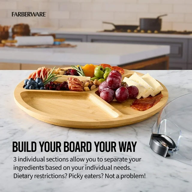 Farberware 14 in. Round Build-a-Board Round Bamboo Charcuterie Board With Three Compartments