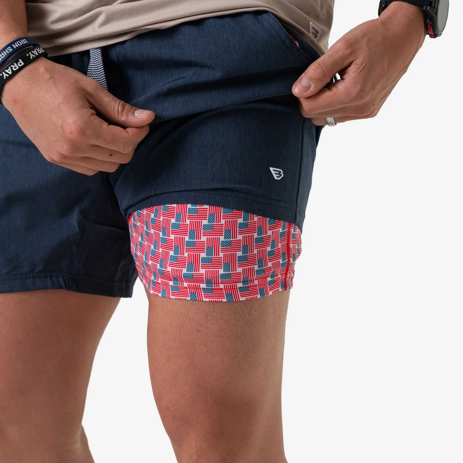 Athletic Short 7" - Heather Navy - American Flag Liner