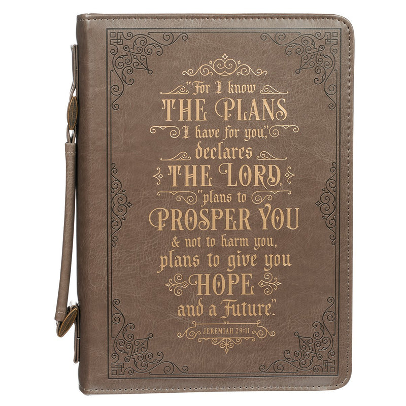 For I know the Plans Brown Faux Leather Classic Bible Cover - Jeremiah 29:11 -Large