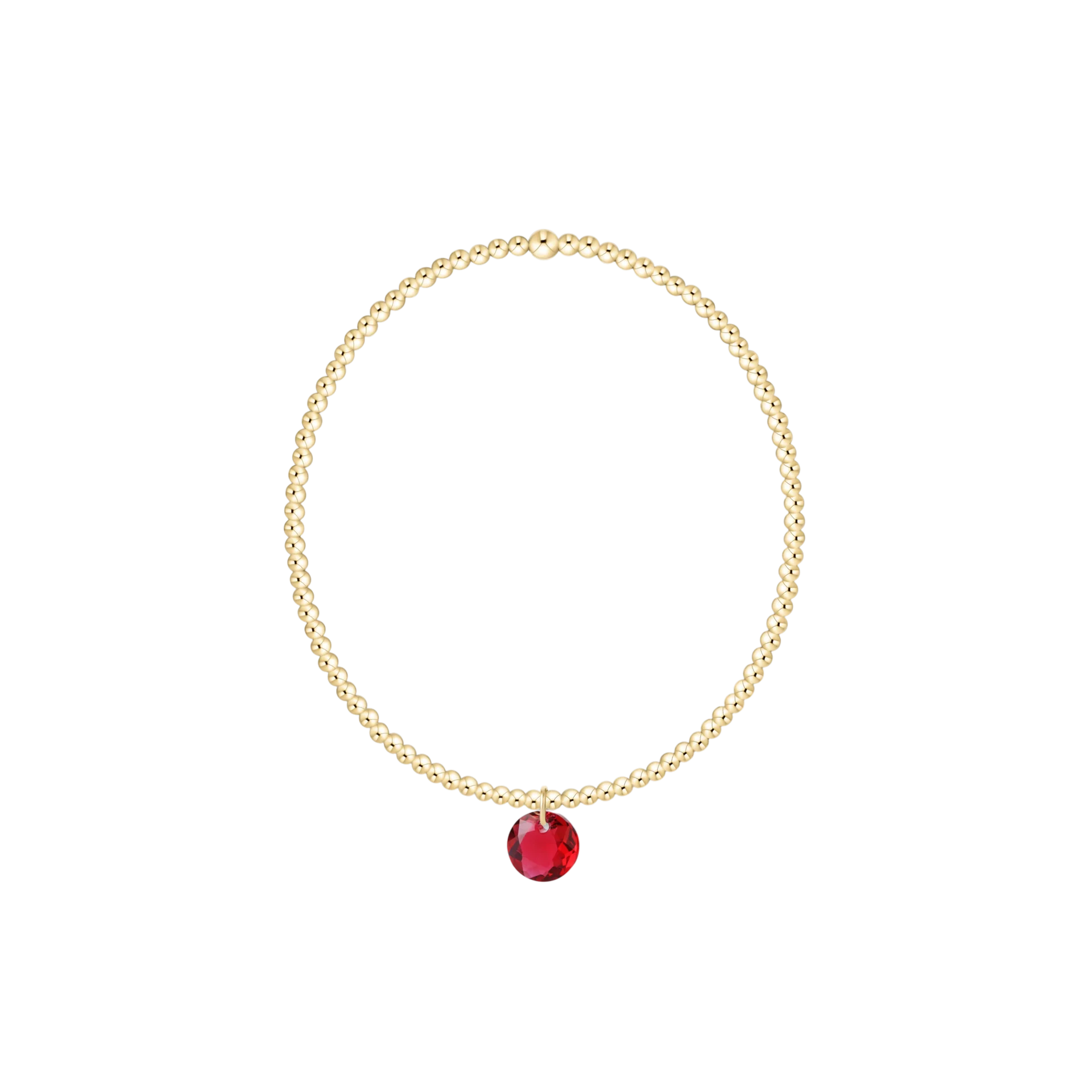 Gold bracelet with a red gemstone on a white background