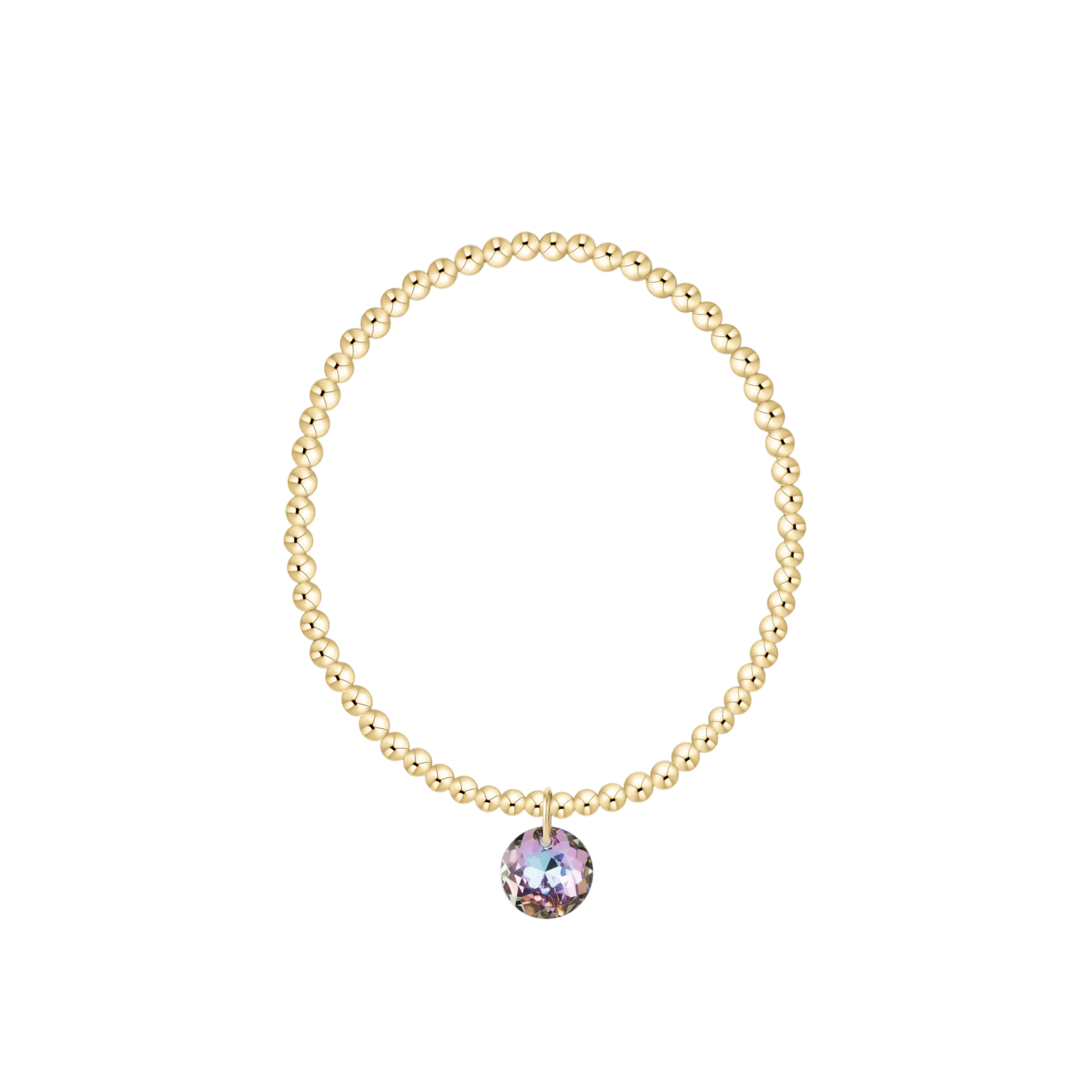 Gold beaded bracelet with pink gemstone charm
