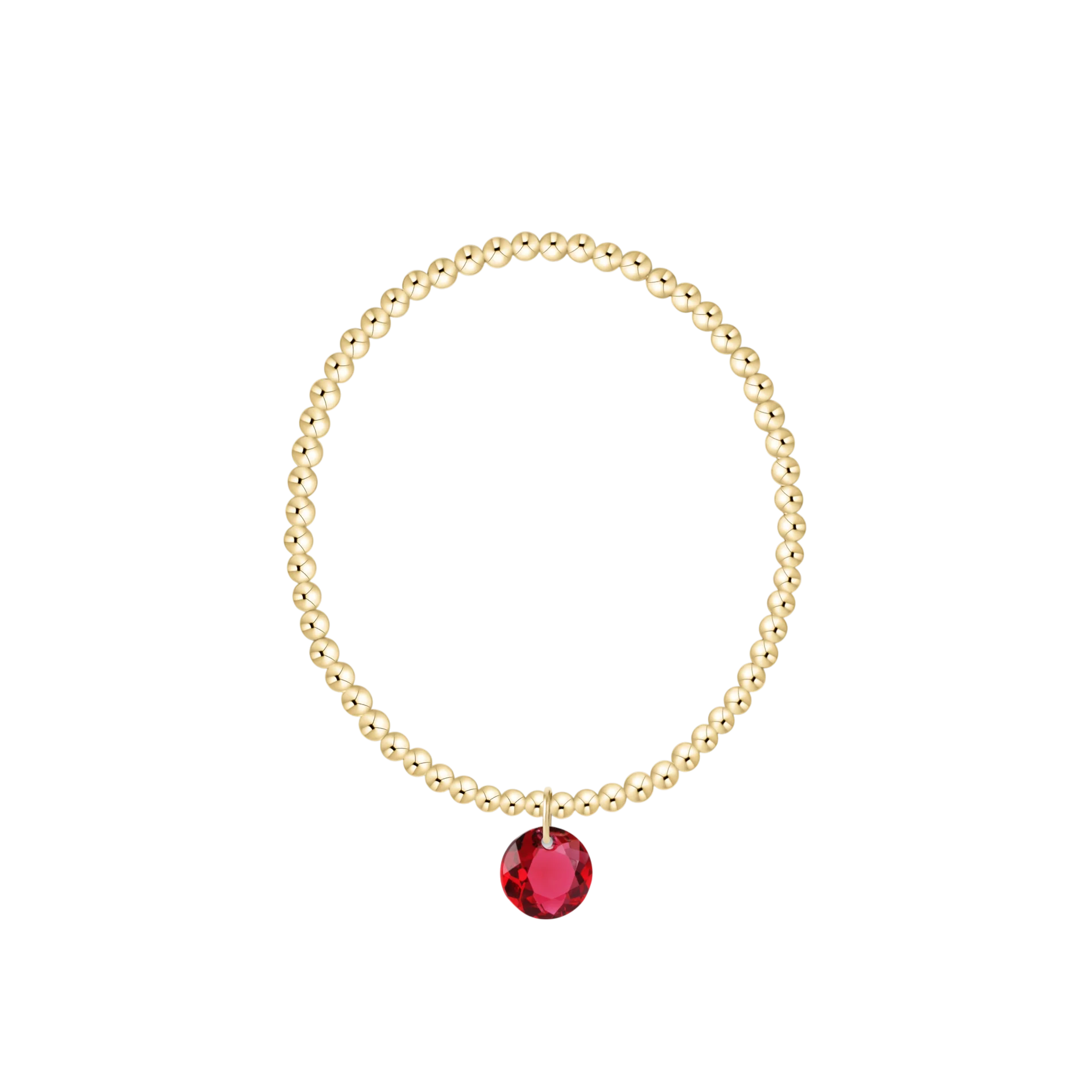 Gold bracelet with a red gemstone on a white background