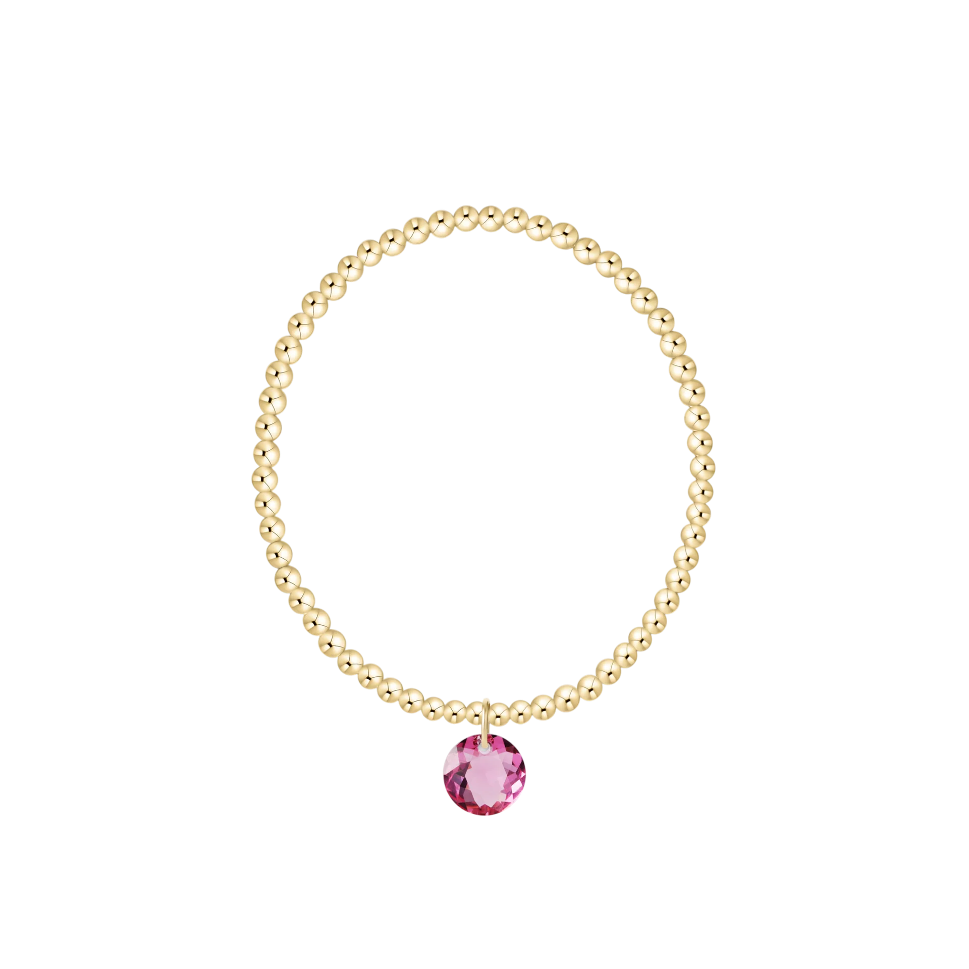 Gold bracelet with a pink gemstone on a white background