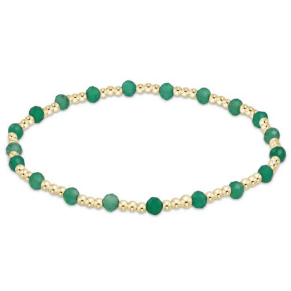 Extends Gemstone Gold Sincerity Pattern 3mm Bead Bracelet- Green Onyx