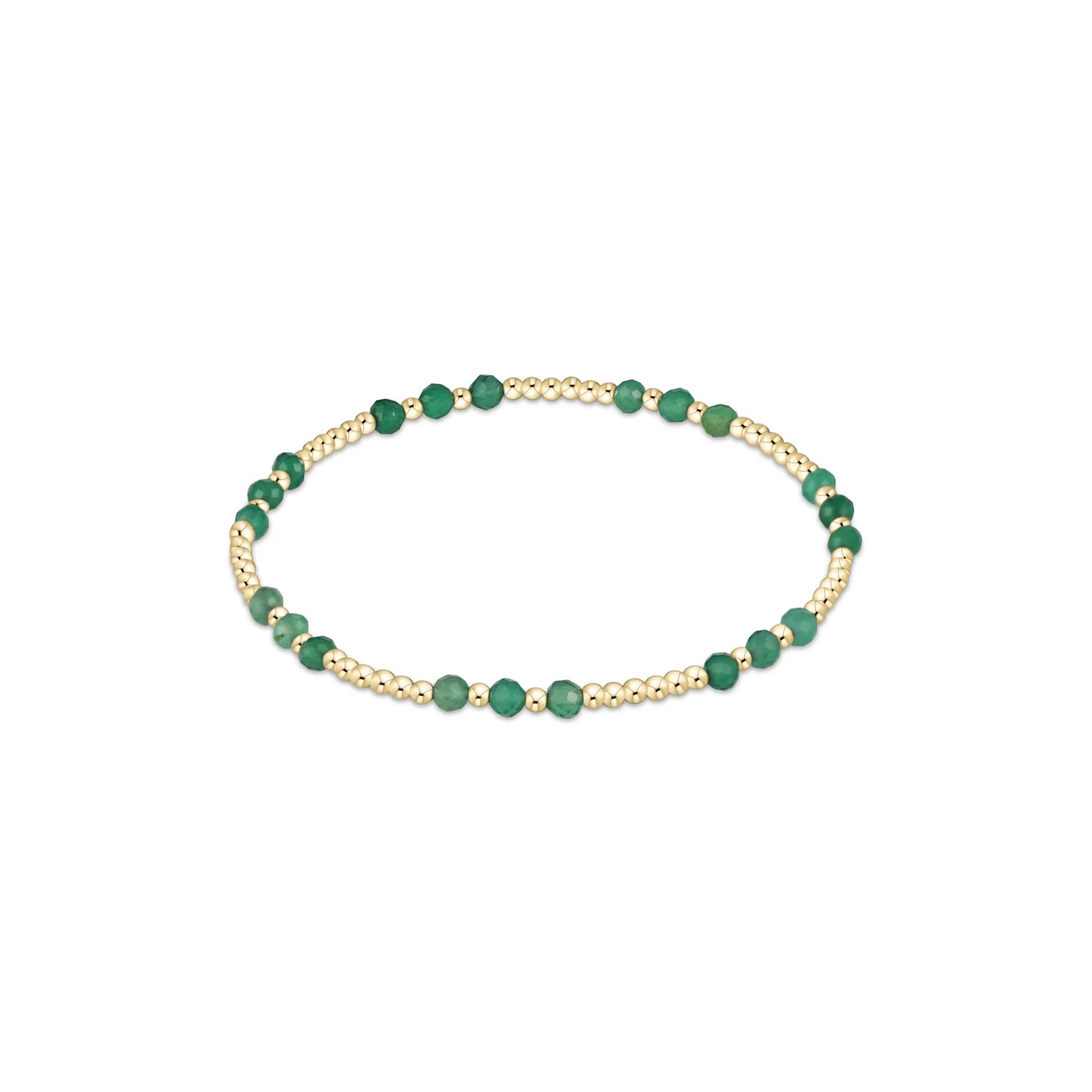 Gemstone Gold Joy Pattern 3mm Bead Bracelet- Green Onyx