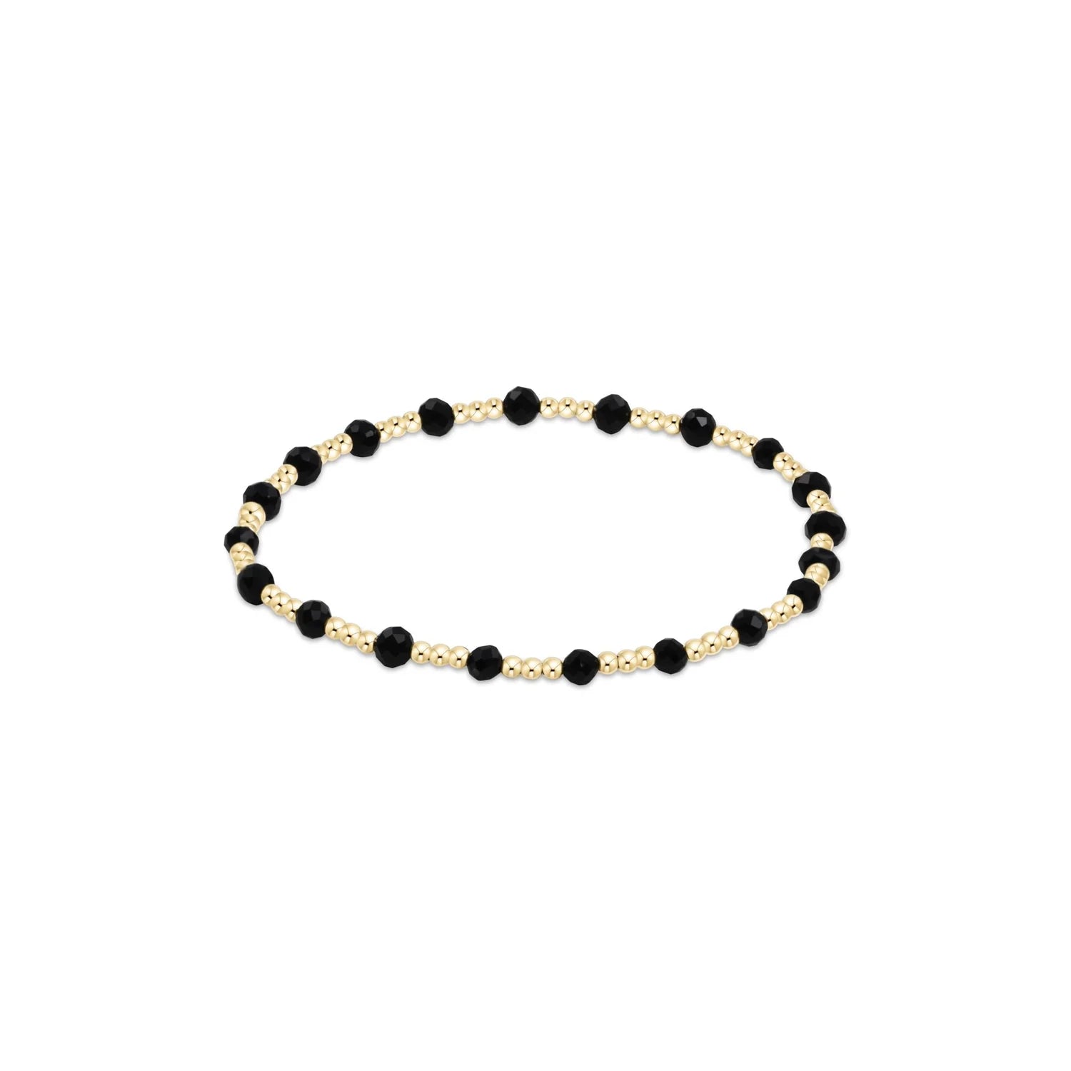 Gemstone Gold Sincerity Pattern 3mm Bead Bracelet- Faceted Onyx