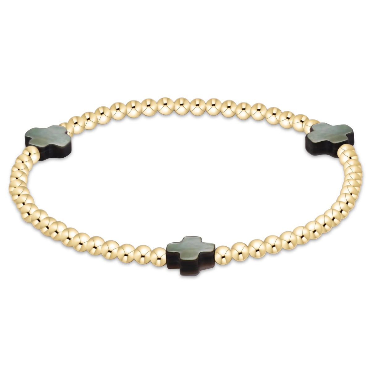 Extends Signature Cross 3mm Gold Bracelet - Mother of Pearl - Black Tahitian