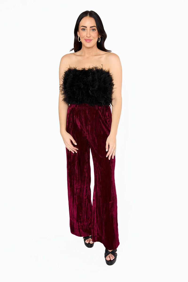 Sondra High-Waisted Velvet Pants-Cabernet