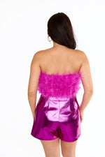 Fancy Strapless Feather Top-Magenta