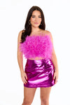 Fancy Strapless Feather Top-Magenta