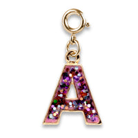 Gold Pink Glitter Initials Charm