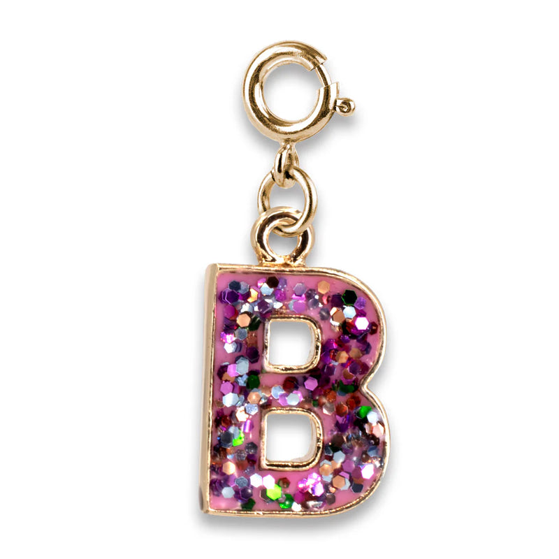 Gold Pink Glitter Initials Charm
