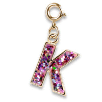 Gold Pink Glitter Initials Charm