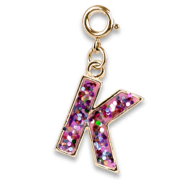 Gold Pink Glitter Initials Charm