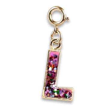 Gold Pink Glitter Initials Charm