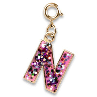 Gold Pink Glitter Initials Charm