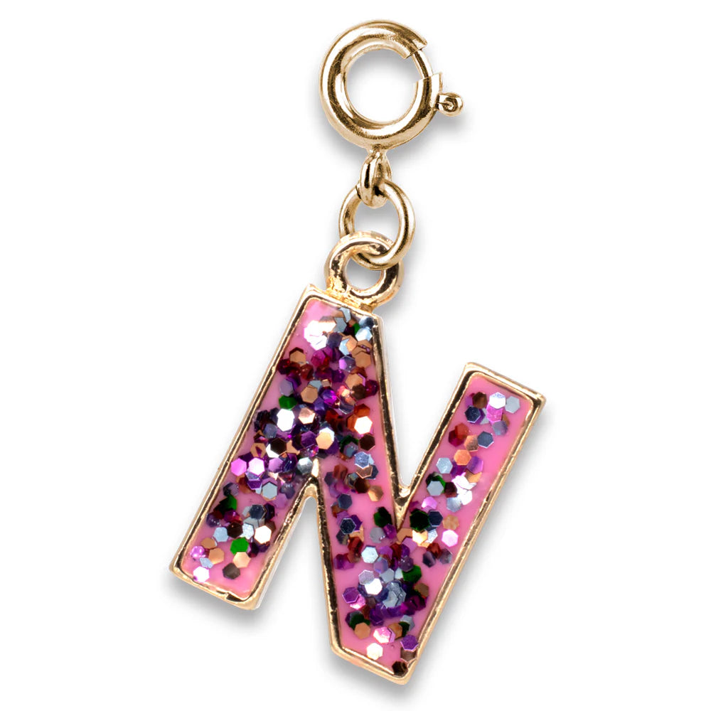 Gold Pink Glitter Initials Charm