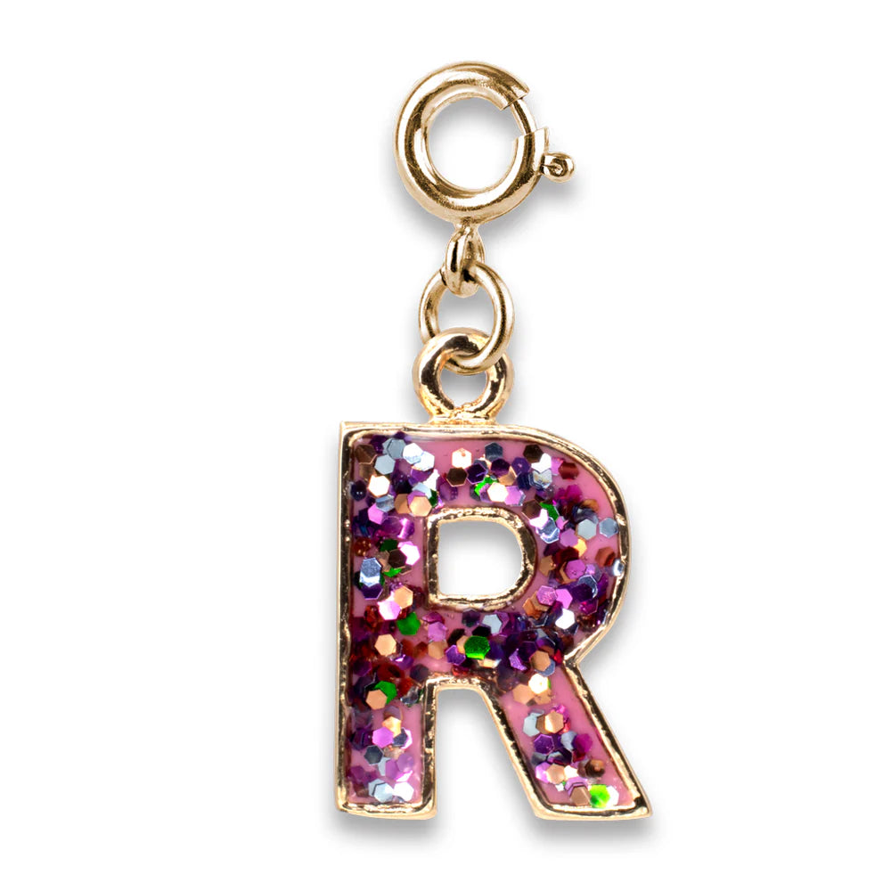 Gold Pink Glitter Initials Charm