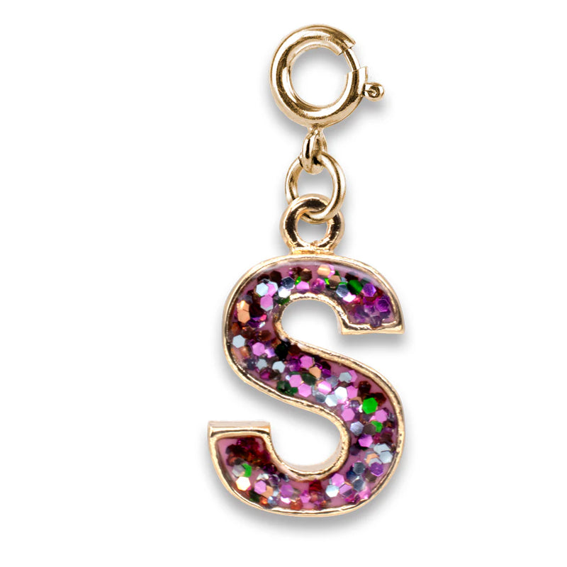 Gold Pink Glitter Initials Charm