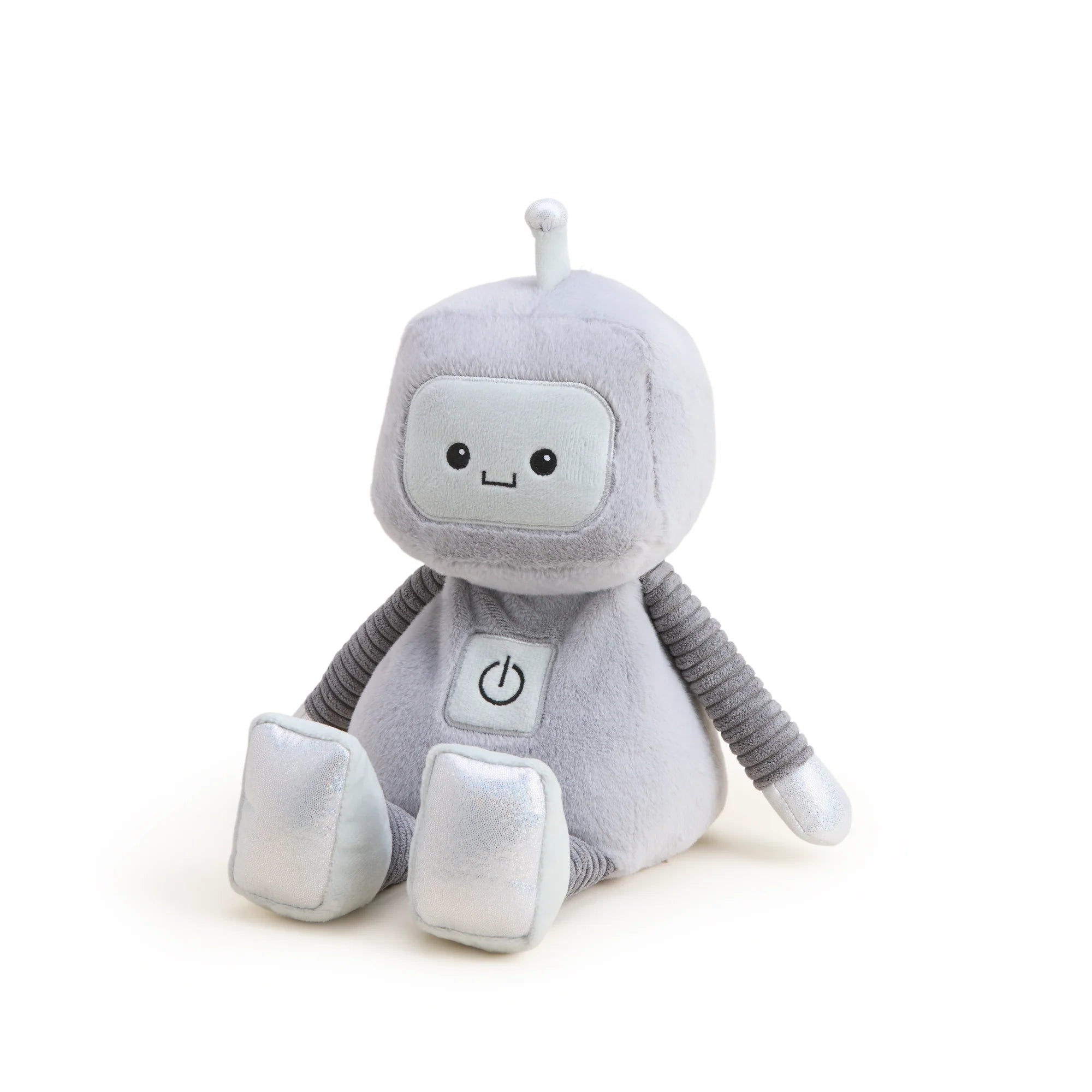 Plush robot toy on a white background