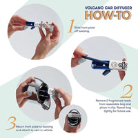 Instructions for using a Volcano car diffuser with step-by-step images.
