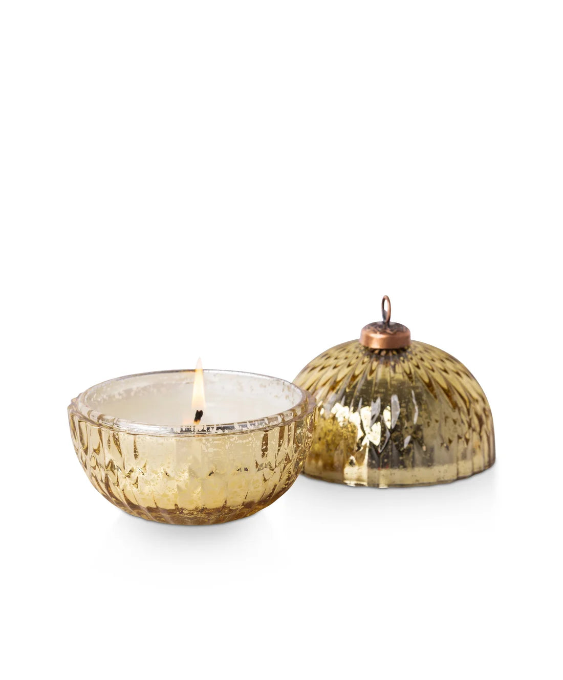 Holiday Champagne Plaid Ornament Glass Candle