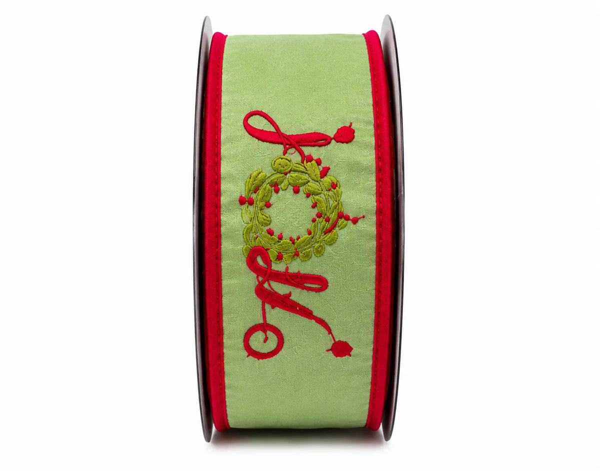 Embroidered Joy Wreath Taffeta Fused 4x5 yd